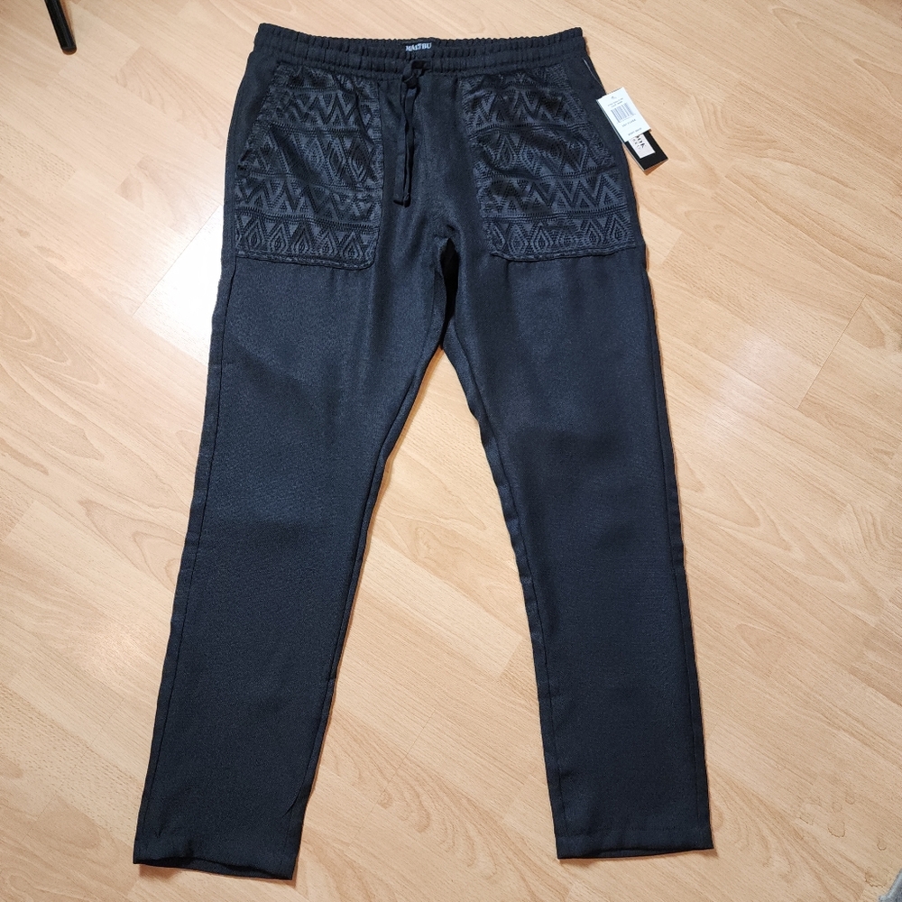 NWT Malibu Beach Club Linen-Look Black Pant Size XL Breathable Beach Boho Resort